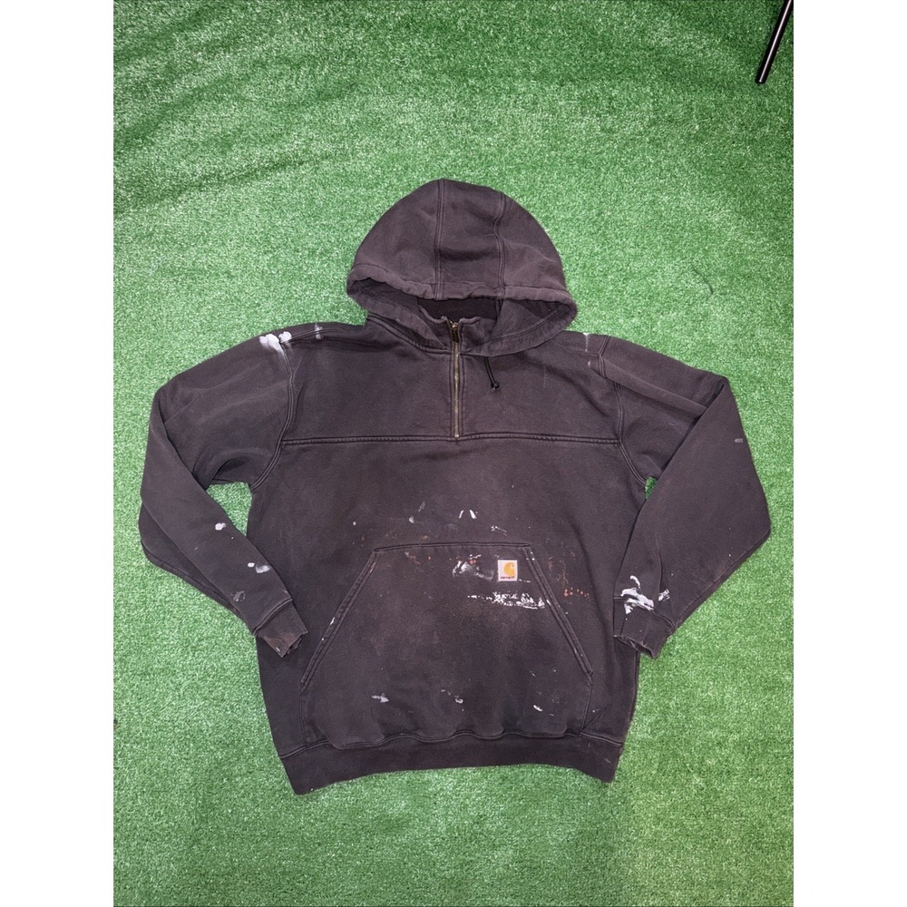 Men's Large Carhartt Heavyweight Hooded 1/4 Zip Sweatshirt Charcoal Hoodie